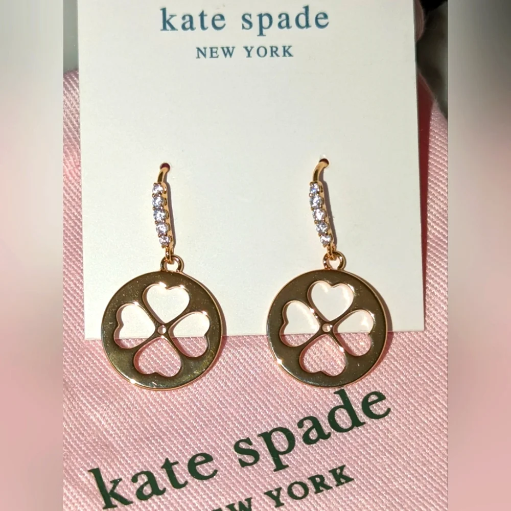 NWT Kate Spade Floral Symbols Earrings - gold/white cz